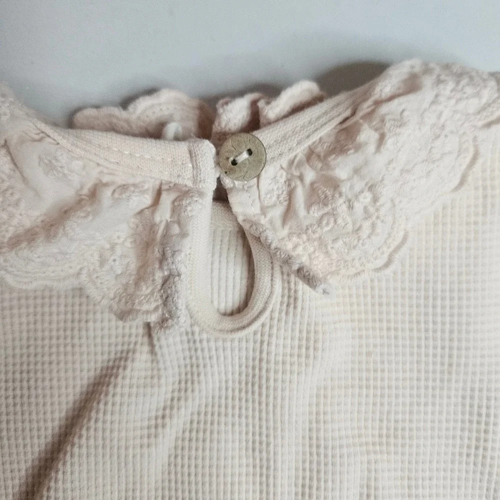 Quincy Mae Baby Organic Cotton Waffle Knit Ruffle Collar Bodysuit‎ Set 6-12M 2pk